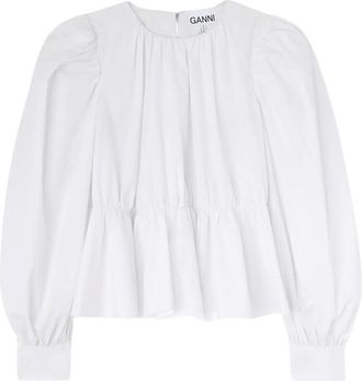 Ganni Blusa in popeline compatto - - Blouses & Shirts - Donna - Bianco - XS