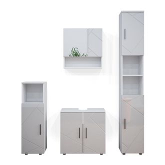 Vicco Conjunto De Muebles De Ba&ntilde;o Irma, Blanco Alto Brillo, 4 Partes, Con Armario Alto