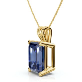 Pompeii3 8Ct Emerald Cut Blue Sapphire Pendant 14k Gold 18 Necklace 1/2 Tall Lab Grown
