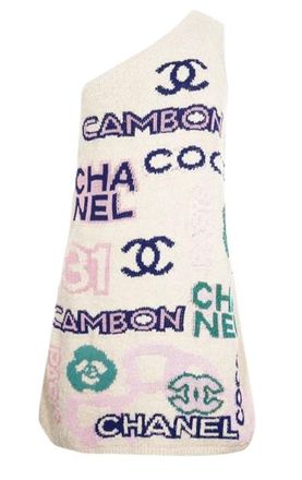 Chanel One Shoulder Knitted Logo Mini Dress Size S