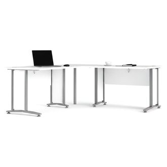 Dmora Dmora - Escritorio Heling, Escritorio Multiusos, Mesa De Oficina Para Pc, El Plan De Trabajo, 200x200 H75 Cm, Blanco Y Gris