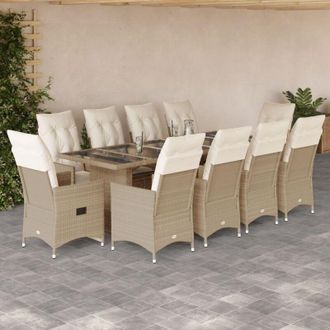 vidaXL Set De Mesa Y Sillas De Jard&iacute;n 11 Pzas Y Cojines Rat&aacute;n Pe Beige Vidaxl
