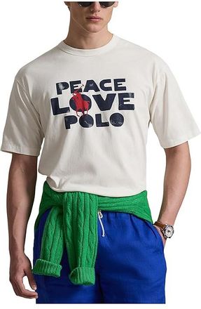 Polo Ralph Lauren Classic Fit Peace Love Polo T-Shirt Mens Clothing Deckwash White : 2XL, Cotton