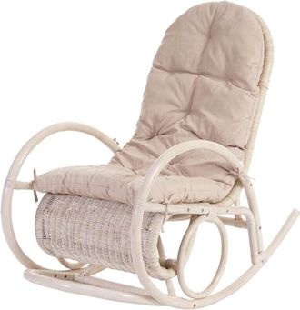 Hhg [NON UTILIZZATO] Sedia a dondolo elegante classica Esmeraldas legno rattan 115x58x101cm cuscino avorio