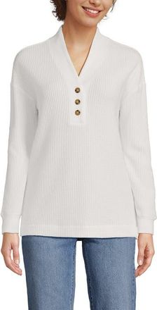 Lands End Long Sleeve Waffle Shawl Collar Henley in Ivory at Nordstrom, Size X-Large P