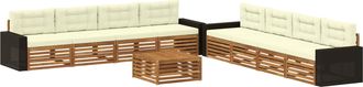 vidaXL Conjunto De Sof&aacute;s De Exterior 9 Uds. Natural Y Crema Poli&eacute;ster Vidaxl