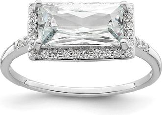 Diamond2Deal Sterling Silver Rhodium-plated Rectangular Shaped Halo Cubic Zirconia Ring