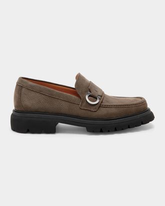 Ferragamo Men & apos;s Andover Suede Lug-Sole Loafers