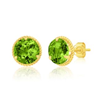 MAX + STONE 14k Yellow or White Gold 8mm Roped Halo Gemstone Round Stud Earrings