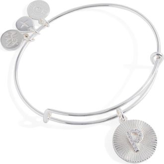 Alex and Ani Pave Starburst Texture Initial Bangle Bracelet in Silver - P at Nordstrom