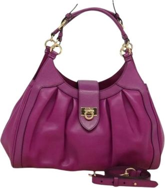Ferragamo Pre-owned Shoulder Bags, female, Purple, Size: ONE SIZE Pre-owned Leather Shoulder Bag