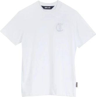 Just Cavalli Geborduurd Lurex T-shirt in het wit - Heren - T-shirts - Wit - S - Katoen - Tops
