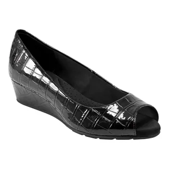 Bandolino Candra Pumps Womens Black Croco Peep Toe Wedge Heel RHS9086