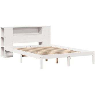 vidaXL Cama Con Estanter&iacute;a Sin Colch&oacute;n Madera Maciza Blanca 120x200 Cm Vidaxl