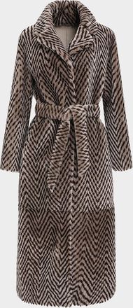 Gorski Reversible Chevron-Print Grooved Shearling Lamb Coat With Belt