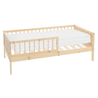 ML Design Ml-design - Cama Infantil Con Colch&oacute;n 80 X 160 Cm De Madera Maciza De Pino Natural Beige, Lecho Individual Para Ni&ntilde;os Y Ni&ntilde;as Con Somier De L&aacute;minas Y 