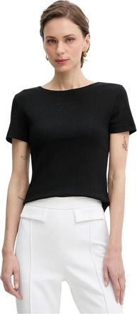 Patrizia Pepe T-shirt van katoenen rib jersey - Dames - T-shirts - Zwart - XS - Katoen - Tops