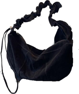 Generic Women Suede Small Hobo Tote Handbag Ruched Bag With Adjustable Strap Crossbody Purse Clutch For Work Travel(Black)
