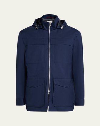 Brunello Cucinelli Mens Water-Resistant Wool Hooded Jacket