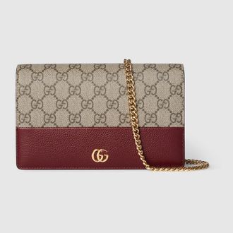 Gucci Bi-color GG Marmont Wallet On Chain, Bordeaux, Leather