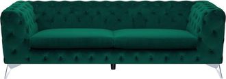 Beliani Sof&aacute; De 3 Plazas De Terciopelo Verde Estilo Chesterfield Con Respaldo Bajo Sotra