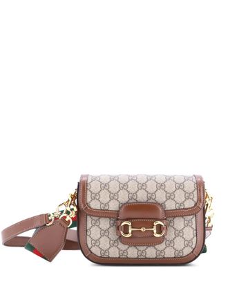 Gucci Horsebit 1955 Shoulder Bag GG Coated Canvas with Leather Mini crossbody bag - Brown