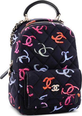 Chanel Classic CC Chain Pocket Quilted CC Printed Fabric Mini backpack - Zwart