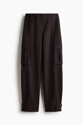 H&M Barrel-leg Cargo Trousers in Dark Brown at Nordstrom, Size 12