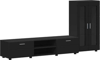 vidaXL Conjunto De Mueble De Tv Con Caj&oacute;n Negro Madera De Ingenier&iacute;a Vidaxl