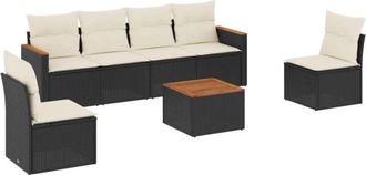 vidaXL Set De Comedor De Jard&iacute;n 7 Pzas Y Cojines Rat&aacute;n Sint&eacute;tico Negro Vidaxl