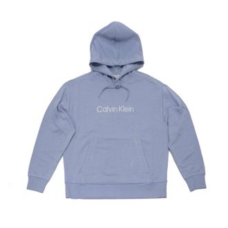Calvin Klein Mens Logo French Terry Hoodie In Forever Blue