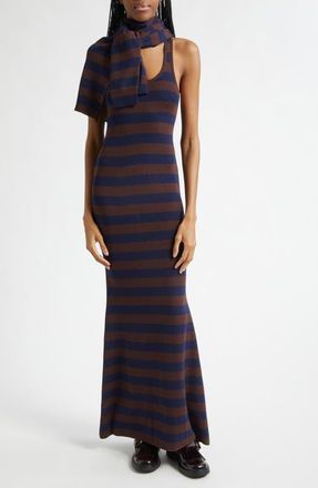 Monse Stripe Back Knot Maxi Sweater Dress in Midnight/Teak at Nordstrom, Size Medium