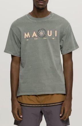 Maui and Sons Compass Pigment Dyed Cotton Graphic T-Shirt in Grey at Nordstrom, Size Xx-Large