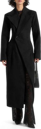 Mani&egrave;re De Voir Esma Suede Asymmetric Coat with Cinch Belt in Black at Nordstrom, Size 2