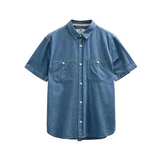 Anerkjendt Aktheshirt Chambray SS Shirt - Heren - Spijkeroverhemden - Blauw - L - Katoen - Overhemden