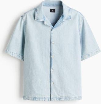 H&M Regular Fit Denim Resort Shirt in Light Denim Blue at Nordstrom, Size Xx-Large