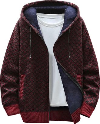 Generic Knitted Hoodie Men Mens Knitted Cardigans Full Front Zip Closure Zipper Cardigan Open Front Long Sleeve Tops Blouse with Pocket Autumn Winter Thick Sw