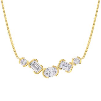 Diamond2Deal 14k Yellow Gold 2.6 Ct Multi Shape Lab Grown Diamond Pendant Necklace 18 Chain VVS-VS, E-F