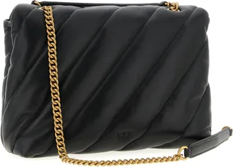 Pinko Quilted Matelass&eacute; Leather Shoulder Bag - Black