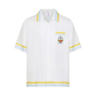 Casablanca Short Sleeve Shirts, male, White, Size: XL Flower Court Icon Shirt