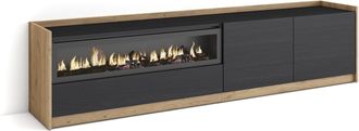 Skraut Home Skraut Home - Mueble Tv, Televisi&oacute;n, 207x37x50cm, Para Tv Hasta 80, Chimenea El&eacute;ctrica, Negro Y Roble