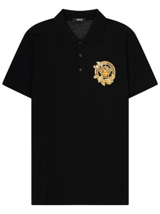 Versace Short-Sleeve Gold Emblem Cotton Polo Shirt
