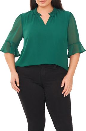 CeCe by Cynthia Steffe Short Sleeve V-Neck Top in Quick Forest Green at Nordstrom, Size 3X