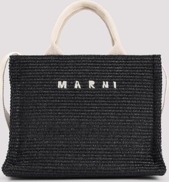 Marni Black logo-lettering raffia tote bag