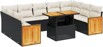 vidaXL Vidaxl - Set De Sof&aacute;s De Jard&iacute;n 10 Pzas Cojines Rat&aacute;n Sint&eacute;tico Negro