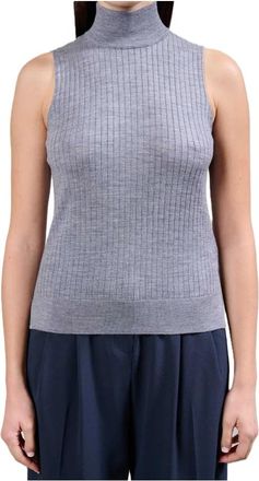 Kaos Mouwloze Geribbelde Wollen Top Met Col - Dames - Coltruien - Grijs - S - Wol - Truien & Vesten