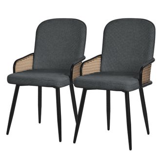 ML Design Ml-design Set Di 2 Sedie Da Pranzo Antracite, Con Rivestimento In Tessuto, Gambe In Metallo, Con Braccioli Effetto Rattan, Sedia Imbottita Da Cucina, 