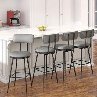 OEM Taburete De Bar - Pocketpop Lote De 4 - Asiento 65 Cm - S&iacute;mil Cuero Gris Oscuro - Estructura De Metal