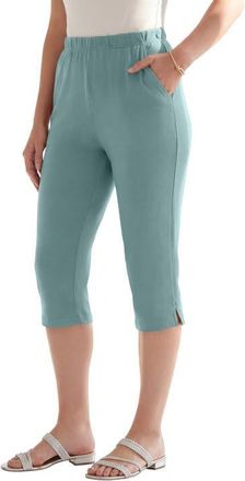 Roaman's Plus Size Soft Knit Relaxed Pull On Capri Pant in Cool Sage at Nordstrom, Size 6X