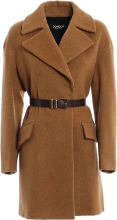 Dondup Cappotto - Dames - Jas met riem - Bruin - M - Leer - Jassen